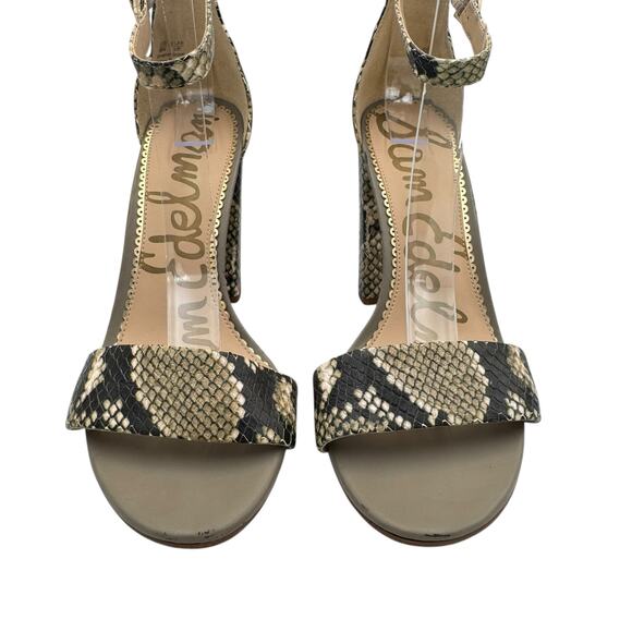 Sam Edelman Yaro Taupe Snakeskin Python Leather Block Heel Ankle Strap Sandals - Picture 6 of 10